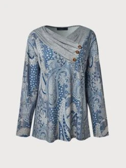 Mystery Paisley Printed Casual Regular Fit Cross Neck Ethnic Long Sleeve T-Shirt -Zolucky Sales Store 318fa2596f3e970067f79ea3a966254e