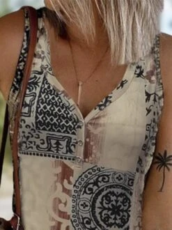 Ethnic Sleeveless Buttoned V Neck Casual Tanks -Zolucky Sales Store 31a532a7193013aec418f63049e8aa96