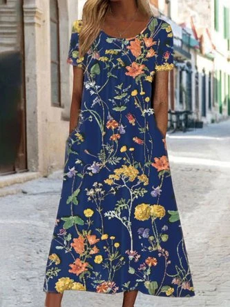 Disty Floral Daily Casual Jersey Loose Short Sleeve Crew Neck Vacation Midi Dress 9 Disty Floral Daily Casual Jersey Loose Short Sleeve Crew Neck Vacation Midi Dress - Image 9