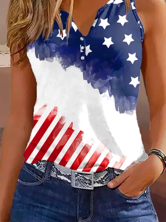 Striped Loose Casual America Flag Half Open Collar Independence Day Tank Top 3 Striped Loose Casual America Flag Half Open Collar Independence Day Tank Top - Image 3