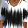 Plus Size Loose Abstract V Neck Casual T-Shirt