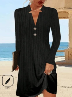 Casual Buckle Loose Plain Dress