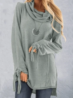 Long Sleeve Cotton Cowl Neck Hoodies & Sweatshirt