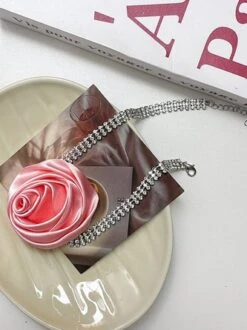 Romantic Satin Rose Rhinestone Choker -Zolucky Sales Store 342a7c2bbaf8f58b60fc08d3a36391e2