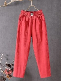 Cotton Casual Plain Ankle Loose Ankle Straight Pants With Pockets -Zolucky Sales Store 345719b2ca50720e2f4ef775ef6d302b