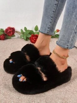 Casual Color Block Double Strap Fluffy Slippers 38 Casual Color Block Double Strap Fluffy Slippers -Zolucky Sales Store 346127a86a9f758ba266a17fff43d961