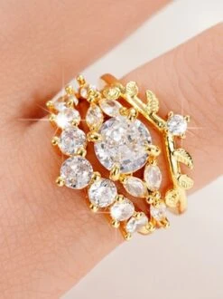 2pcs Rhinestone Decor Leaf Crown Shaped Matching Rings Set -Zolucky Sales Store 3467e85789671012e209b5007d3af6c7