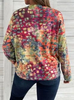 Plus Size Loose Abstract Long Sleeve Casual T-Shirt -Zolucky Sales Store 34bbeab6dc8927e803502473453d8b43