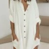 Women Casual Half Sleeve Linen Plain Mini Dresses