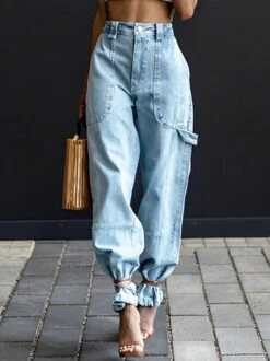 Loose Plain Casual Denim O-Line Jeans