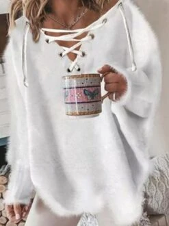 V Neck Mohair Casual Tunic Sweater