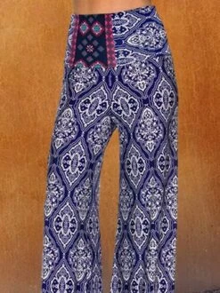Paisley Shift Printed Cotton-blend Boho Blue Pants 5 Paisley Shift Printed Cotton-blend Boho Blue Pants -Zolucky Sales Store 3647a421de63b37d4bef732c1033b924