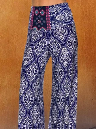 Paisley Shift Printed Cotton-blend Boho Blue Pants 3 Paisley Shift Printed Cotton-blend Boho Blue Pants - Image 3