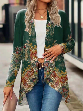 Vintage Ethnic Print Casual Loose H-Line Jersey Long Sleeve Kimono 6 Vintage Ethnic Print Casual Loose H-Line Jersey Long Sleeve Kimono - Image 6