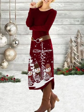 Christmas Winter Jersey Loose Crew Neck Maxi Dress Xmas A-Line Long Sleeve Dress 4 Christmas Winter Jersey Loose Crew Neck Maxi Dress Xmas A-Line Long Sleeve Dress - Image 4