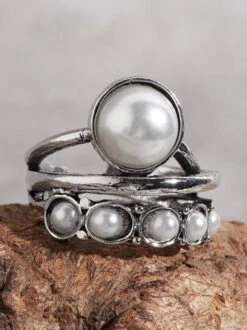 Vintage Silver Distressed Pearl Open Ring -Zolucky Sales Store 37c32a797fd9e88a8cb8938778546110