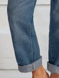 Blue Denim Buttoned Long Jeans Plain Daily Casual H-Line Straight Pants With Pockets -Zolucky Sales Store 385892eab1c0038d3d16c10d67e8dd5a154171596021649