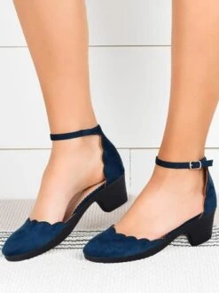 Navy Faux Suede Casual Block Heels -Zolucky Sales Store 385a7856d5b0748ef47997331acedebc