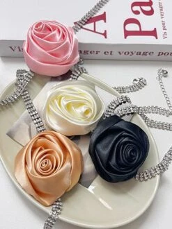 Romantic Satin Rose Rhinestone Choker -Zolucky Sales Store 387b60469d458a1de6d39f0d769a4593