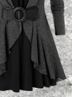 Flounce Solid Cotton-Blend Long Sleeve Weaving Dress -Zolucky Sales Store 38d11658fc346c01f11befa8c0b4cc5d