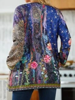 Floral Print Vintage Crew Neck Jacket -Zolucky Sales Store 38f2ff73585c362c3d7e079c204b5b7e