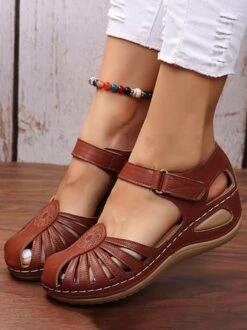 Vintage Floral Cutout Velcro Casual Sandals -Zolucky Sales Store 390d16a700dce9a3c49da56a525a411c