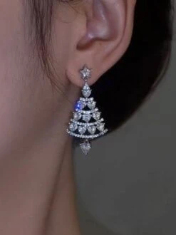 Banquet Party Silver Diamond Heart Earrings Christmas Tree Pattern Jewelry Xmas Earrings -Zolucky Sales Store 392ef8fbfb50d7062ba4153c88bf70a4