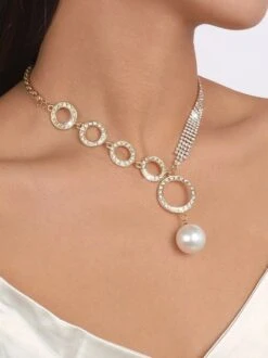 Elegant Imitation Pearl Circle Rhinestone Pendant Necklace -Zolucky Sales Store 393d5d10559cf0f8003b9729ed3c7aa3