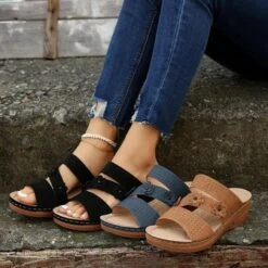 Pu Plain Wedge Heel Slide Sandals -Zolucky Sales Store 394148a0dca6108f7d5c6209d7d85848