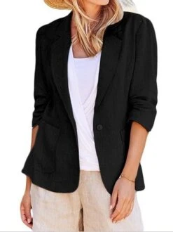 Lapel Collar Plain Loose Blazer -Zolucky Sales Store 397c2863a6da6ab9e6b1880e17289c2c