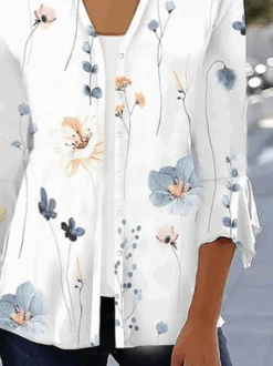 Casual Floral Printed Loose 3/4 Sleeve Kimono With Buttons -Zolucky Sales Store 39cf4236939ab2f8f79fd2dc3c26b5f6