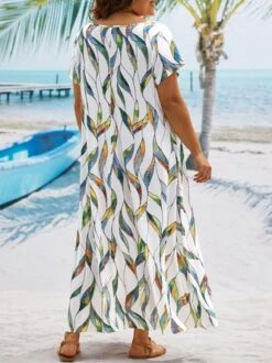 Plus Size Printed Casual Square Neck Short Sleeve Dress -Zolucky Sales Store 3a155ce095c9705d120d4f04d0775439