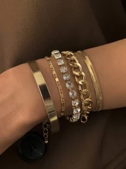 Women Minimalist Rhinestone Chain Bracelets Sets