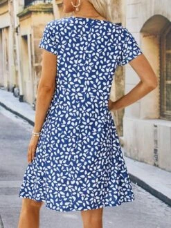 Floral V Neck Casual Dress -Zolucky Sales Store 3ab4a09e789576f09ae0f38119f583f0