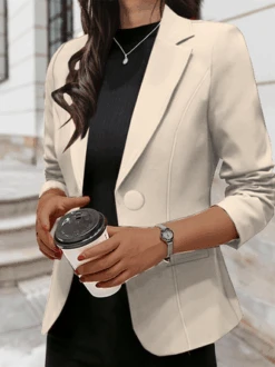 Lapel Collar Loose Plain Casual Blazer -Zolucky Sales Store 3b7971ba205f6814e19d71e42fc11015