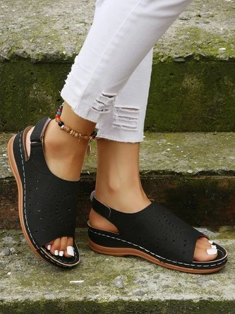 Ethnic Pattern Punched Hollow Velcro Vintage Hook And Loop Comfortable Wedge Sandals For Women 18 Ethnic Pattern Punched Hollow Velcro Vintage Hook And Loop Comfortable Wedge Sandals For Women - Image 18