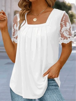 Plus Size Casual Square Neck Plain Shirt