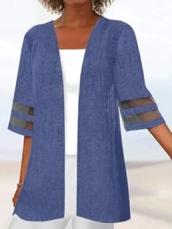 Casual Wrap Plain Loose Mesh Striped Patchwork 3/4 Sleeves Kimono -Zolucky Sales Store 3c6e63c612672c26ad44f01364fce852