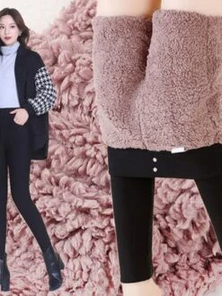 Casual Fluff/Granular Fleece Fabric Plain Leggings -Zolucky Sales Store 3c8ca116049a41b71bdf25f49d30f2b2