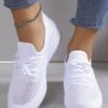 Casual Lace-up Decor Breathable Flyknit Wedge Heel Slip On Sneakers