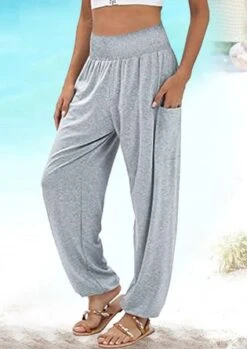 Women's Pockets Plain Casual Pants