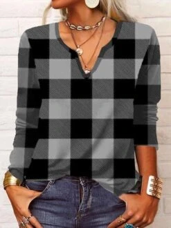 Christmas Casual Loose Plaid Long Sleeve V Neck T-Shirt 7 Christmas Casual Loose Plaid Long Sleeve V Neck T-Shirt -Zolucky Sales Store 3e985084876ad8de57b61c510c2aae06