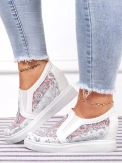 Sequins Floral Embroidered Lace Paneled Slip-On Wedge Shoes -Zolucky Sales Store 3e9b20a5003ab363ae2857141dfc2597