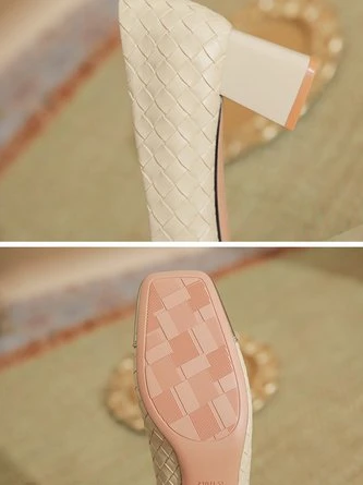 Elegant Rhinestone Bow Color Block Weave Square Toe Shallow Pumps 20 Elegant Rhinestone Bow Color Block Weave Square Toe Shallow Pumps - Image 20