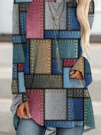 Color Block Casual Long Sleeve Loose T-Shirt TUNIC 3 Color Block Casual Long Sleeve Loose T-Shirt TUNIC - Image 3