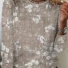 Plus Size Floral Casual Crew Neck Loose Long Sleeve T-Shirt