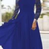 Plain Lace Long Sleeve Cold Shoulder Party Dress