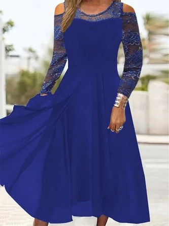 Plain Lace Long Sleeve Cold Shoulder Party Dress 1 Plain Lace Long Sleeve Cold Shoulder Party Dress