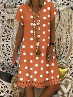 Women V-Neck Short Sleeve Hollow Polka Dot Summer Dress 10 Women V-Neck Short Sleeve Hollow Polka Dot Summer Dress -Zolucky Sales Store 4 jpg 1561976694192
