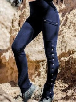 Casual Buttoned Solid Leggings -Zolucky Sales Store 4 jpg 1568438073203
